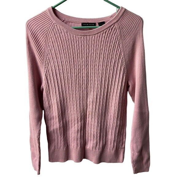 Jeanne Pierre Sweater Medium Pink Cotton Cable Round Neck Long Sleeved - Picture 1 of 5